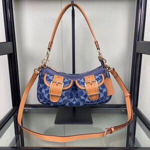 COACH Ashton Baguette Bag In Signature Canvas Denim/Brown CY700